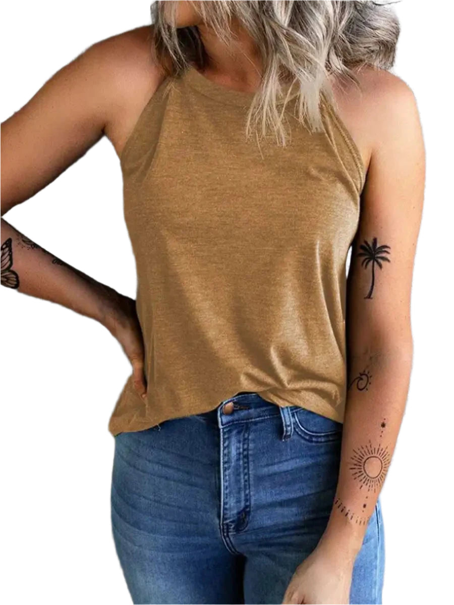 Komfortabel og allsidig halterneck tanktopp for kvinner, egnet som sommertopp og treningstopp.