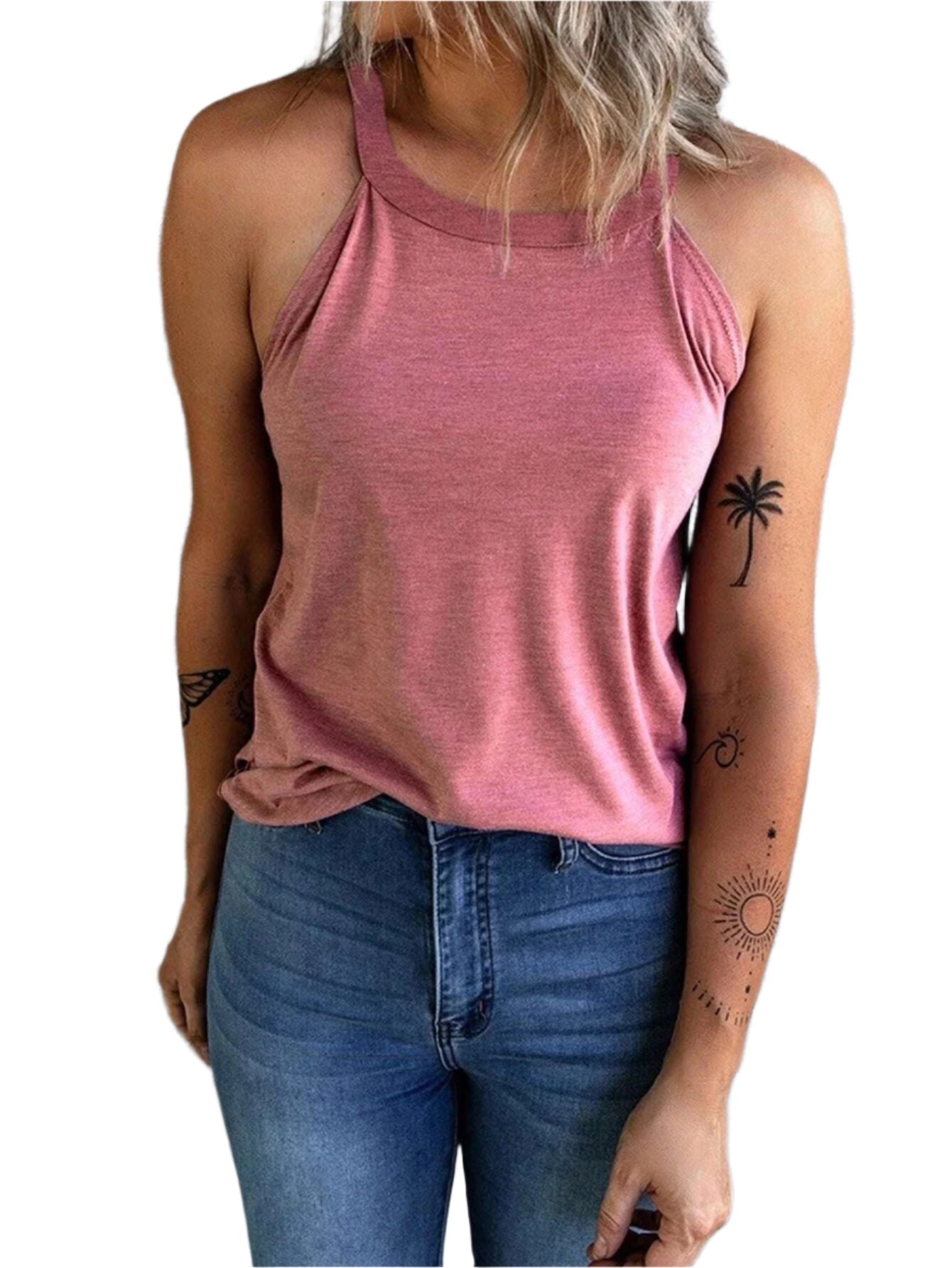 Stilren kvinners halterneck tanktopp, ermeløs og enkel å style for enhver anledning.