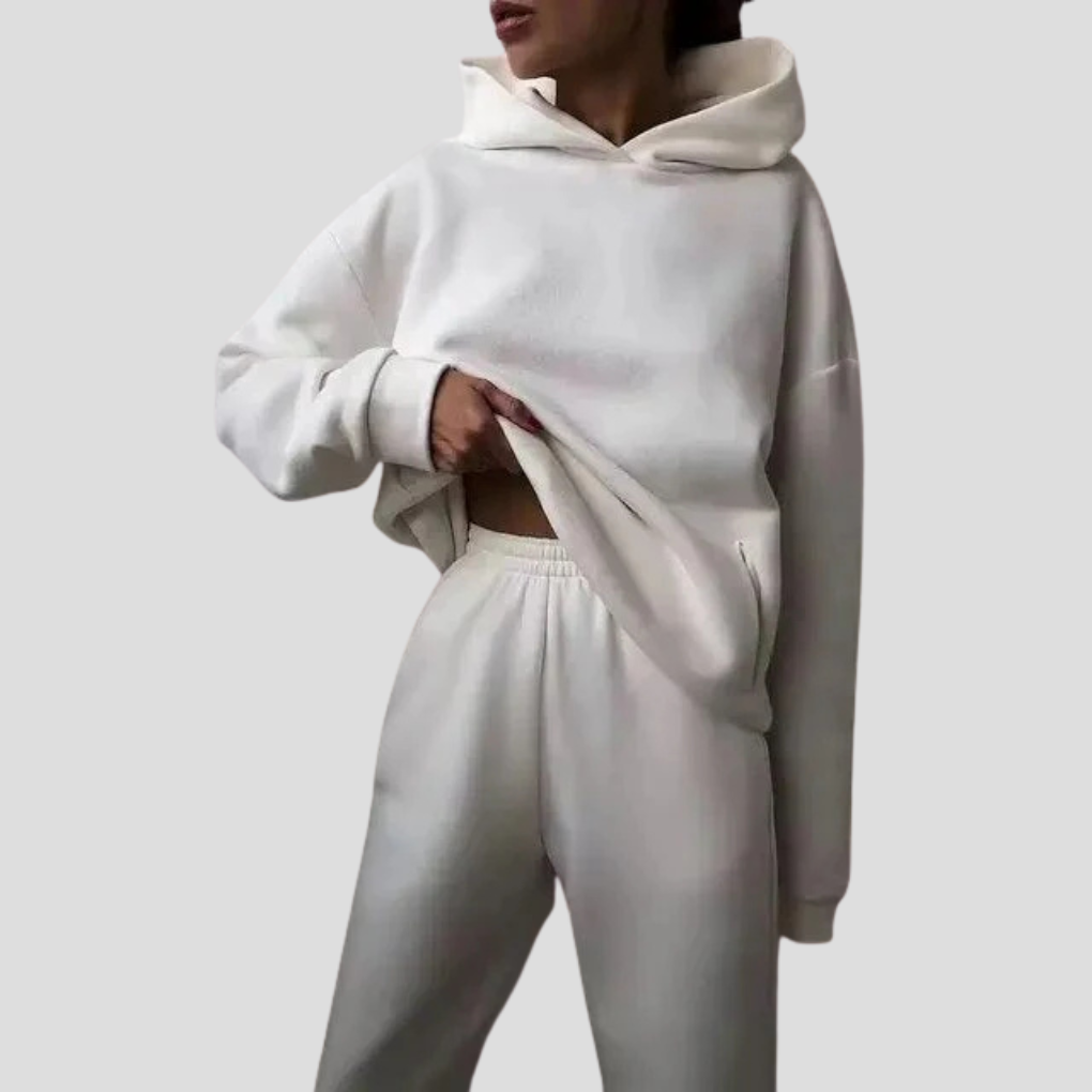 Varmt fleece sett for kvinner: Hettegenser og joggebukse, perfekt for hjemmekos eller fritidsbruk.