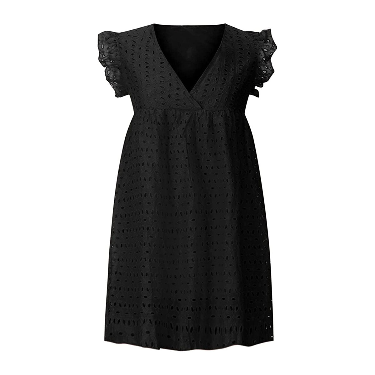 Kvinners kortermet sommerkjole med elegante volanger og V-hals, perfekt for varmere dager.