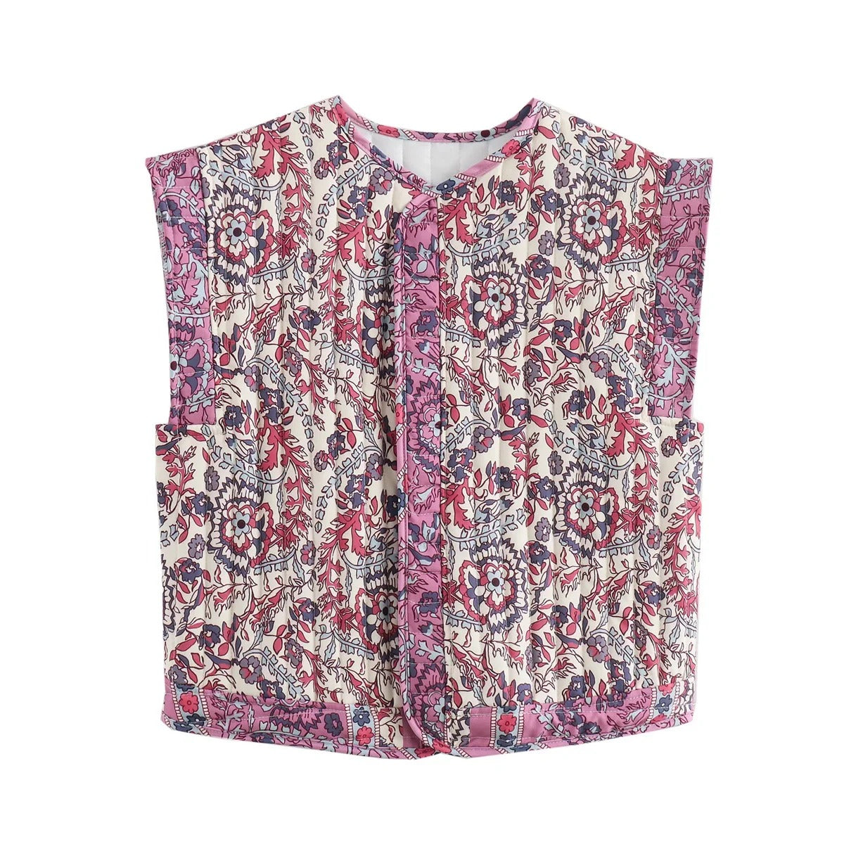 Kvinners lettvekt vest med stilrent grafisk trykk, perfekt for vår og sommer. Komfortabel og casual.