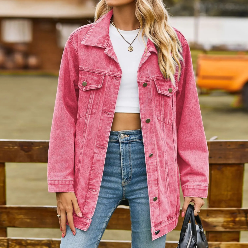 Kvinners komfortable oversize retro denimjakke, allsidig vår-/høstjakke med unike detaljer og casual stil.