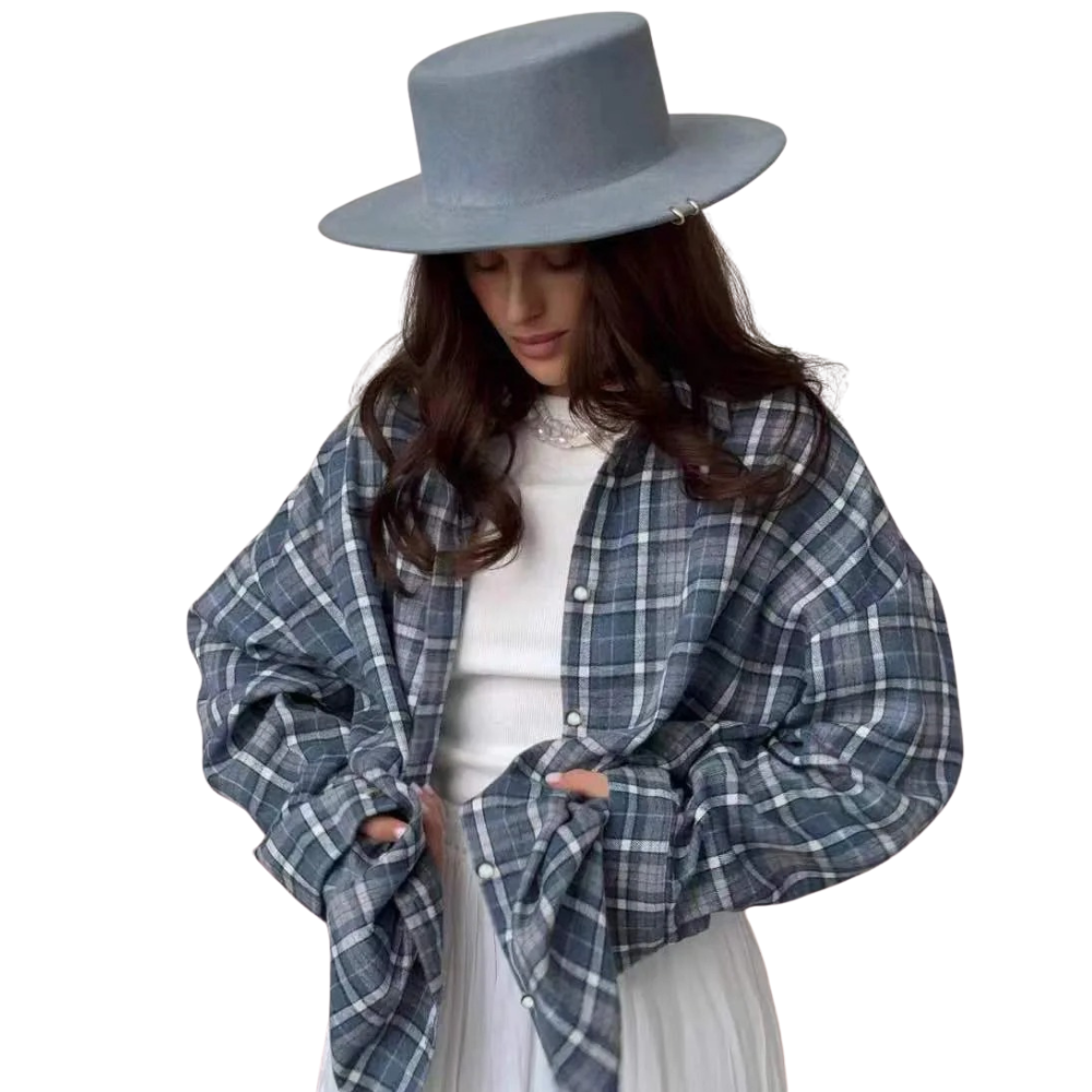Gul rutete oversized kvinneskjorte, langermet. Moderne casual stil, myk og behagelig for kvinner.