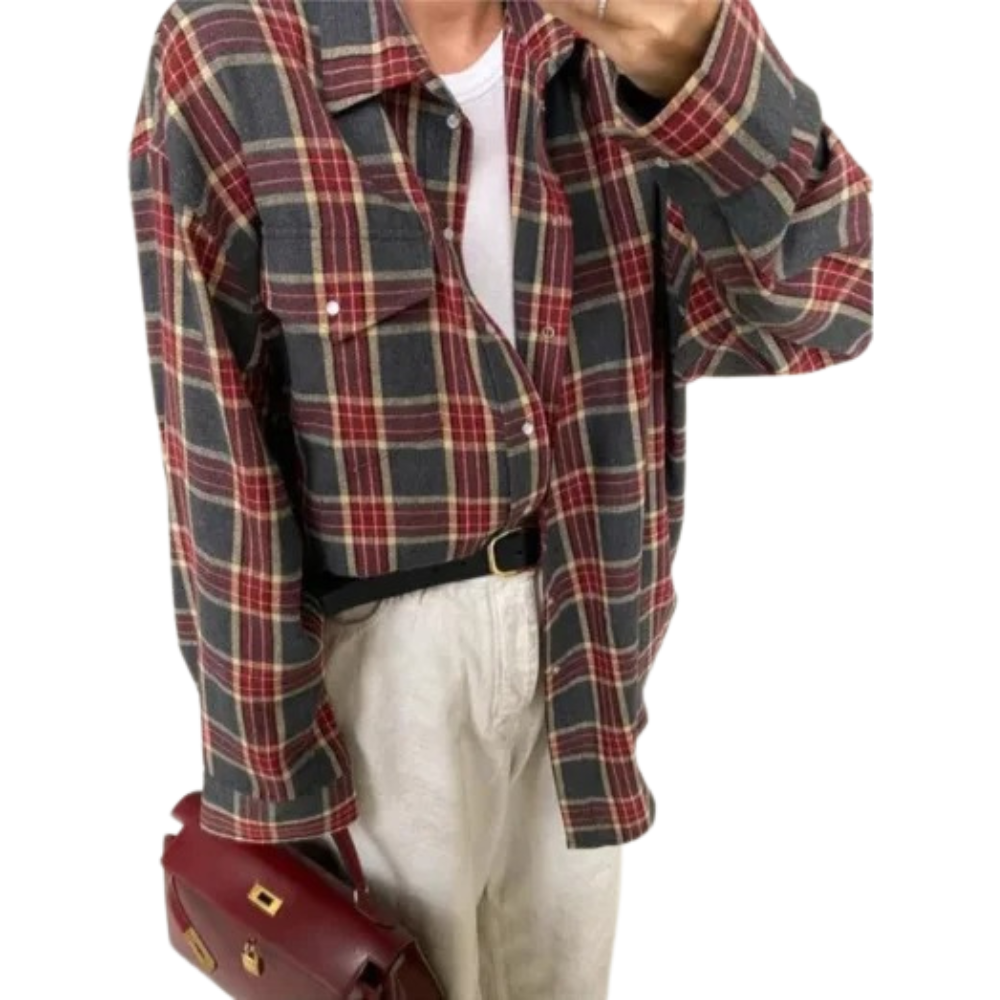 Grønn rutete oversized kvinneskjorte, langermet. Casual og trendy design for en avslappet stil.