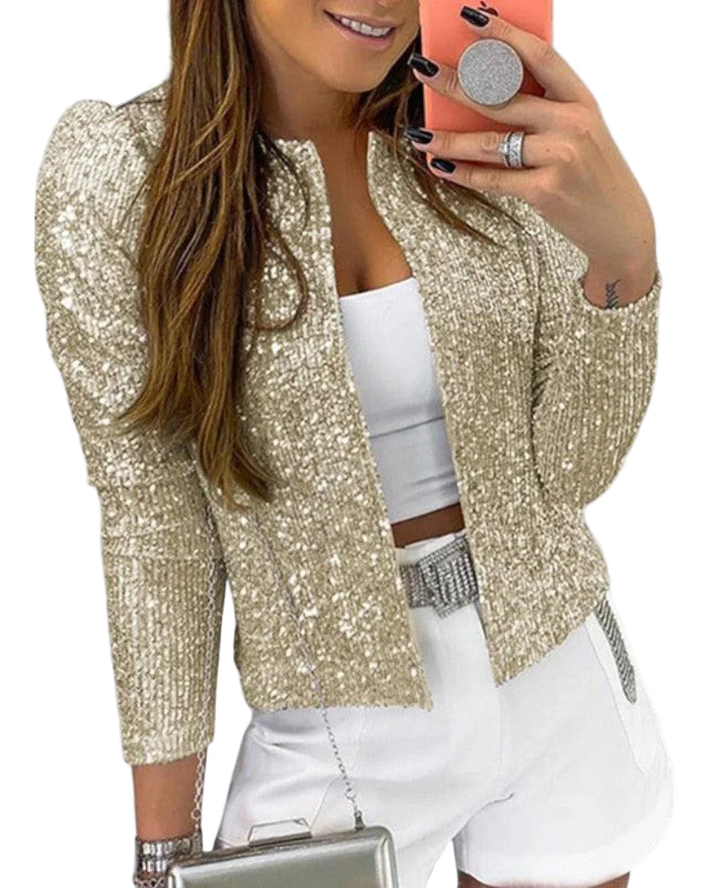 Kvinners paljett festjakke med glitter for elegant kveldsantrekk, skreddersydd passform.