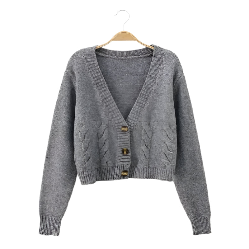 Strikket V-hals cardigan i grå, en allsidig langermet genser for kvinner til alle anledninger.