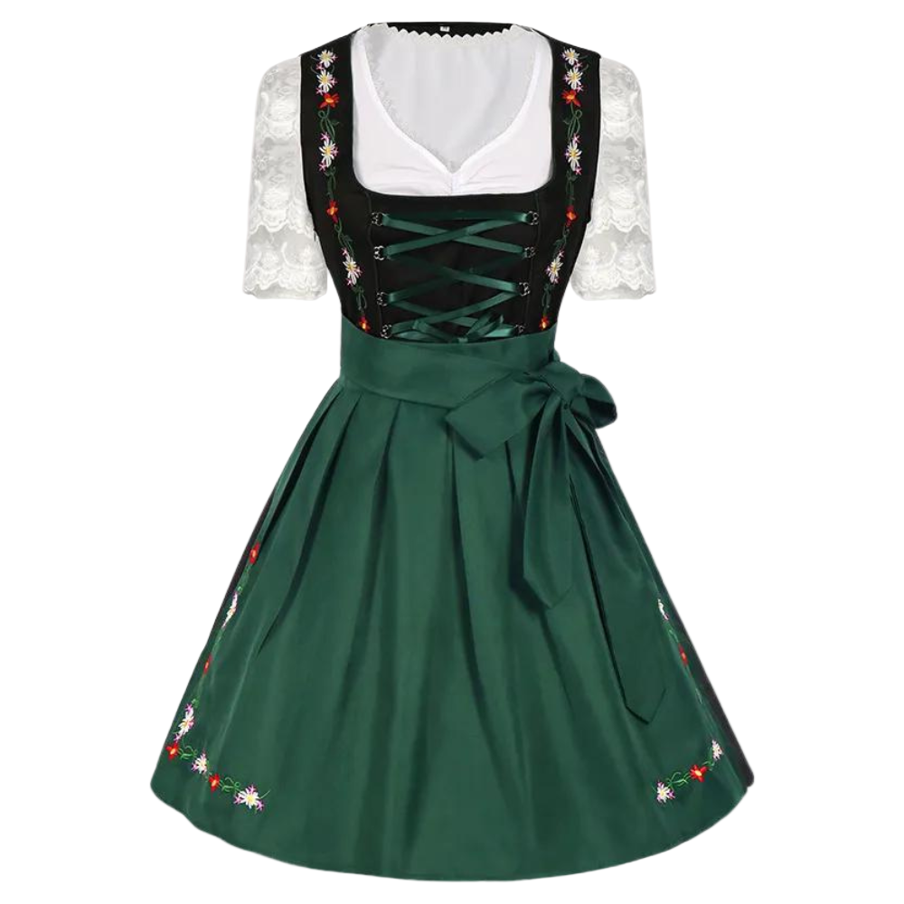 Kvinners tradisjonell Oktoberfest kostyme kjole i bayersk stil med detaljert blomsterbroderi.