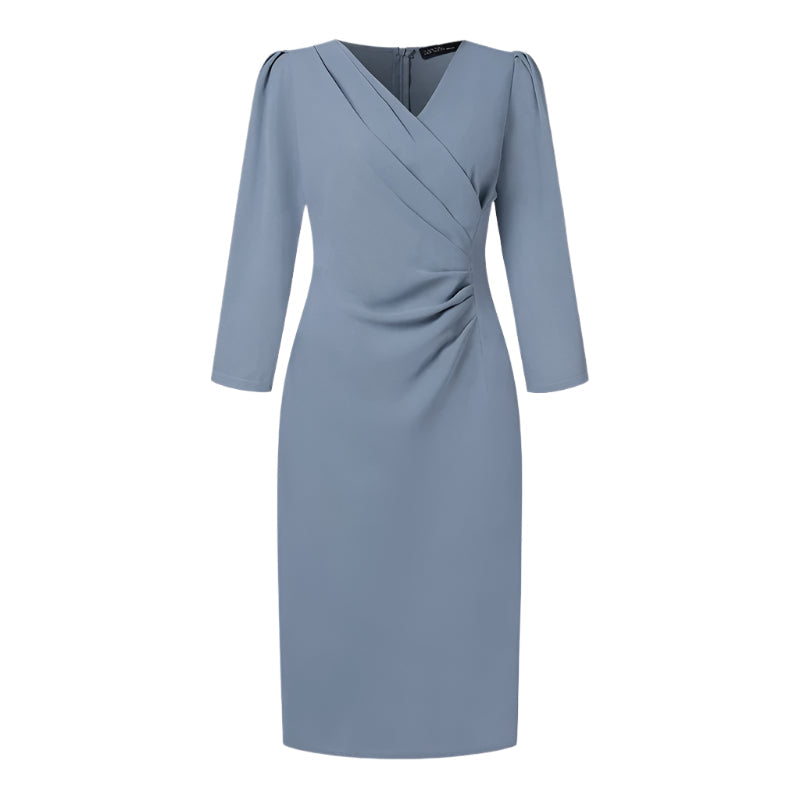 Kvinners V-hals bodycon kjole, knelang arbeidsdress med trekvart ermer, elegant kontorkjole.