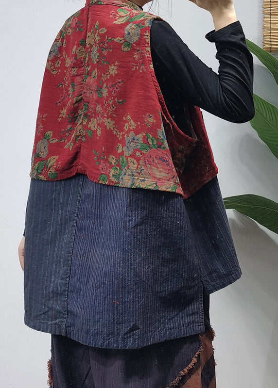 Elegant hverdags vest for kvinner med særegen kinesisk knapp. Vintage ermeløs vest i patchwork-design.