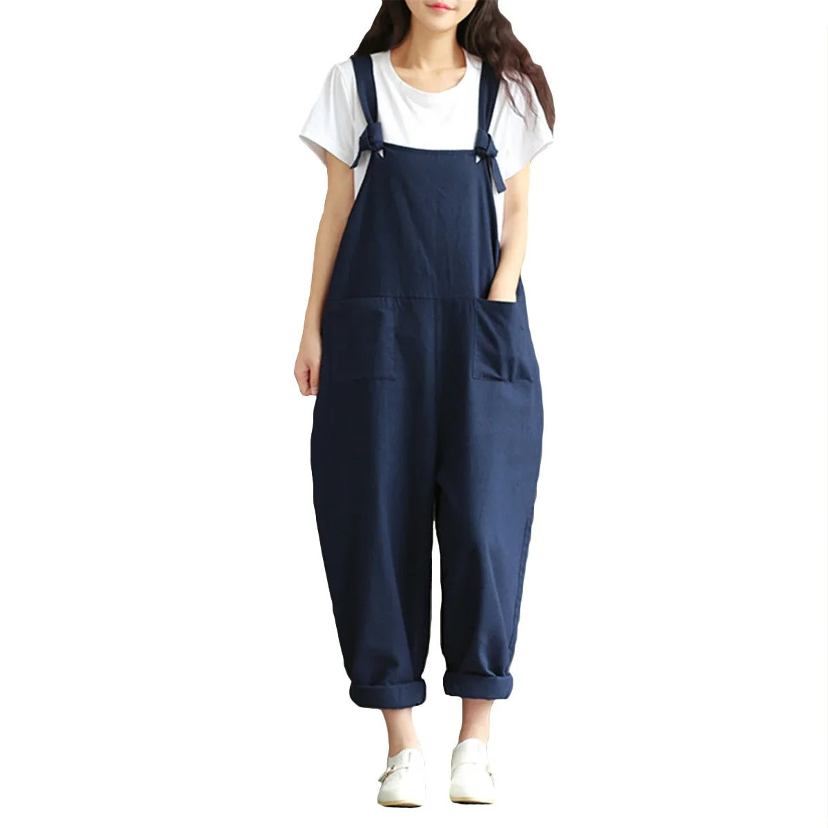Løs uformell harem jumpsuit for kvinner, komfortabelt sommerplagg for hverdag og fritid.