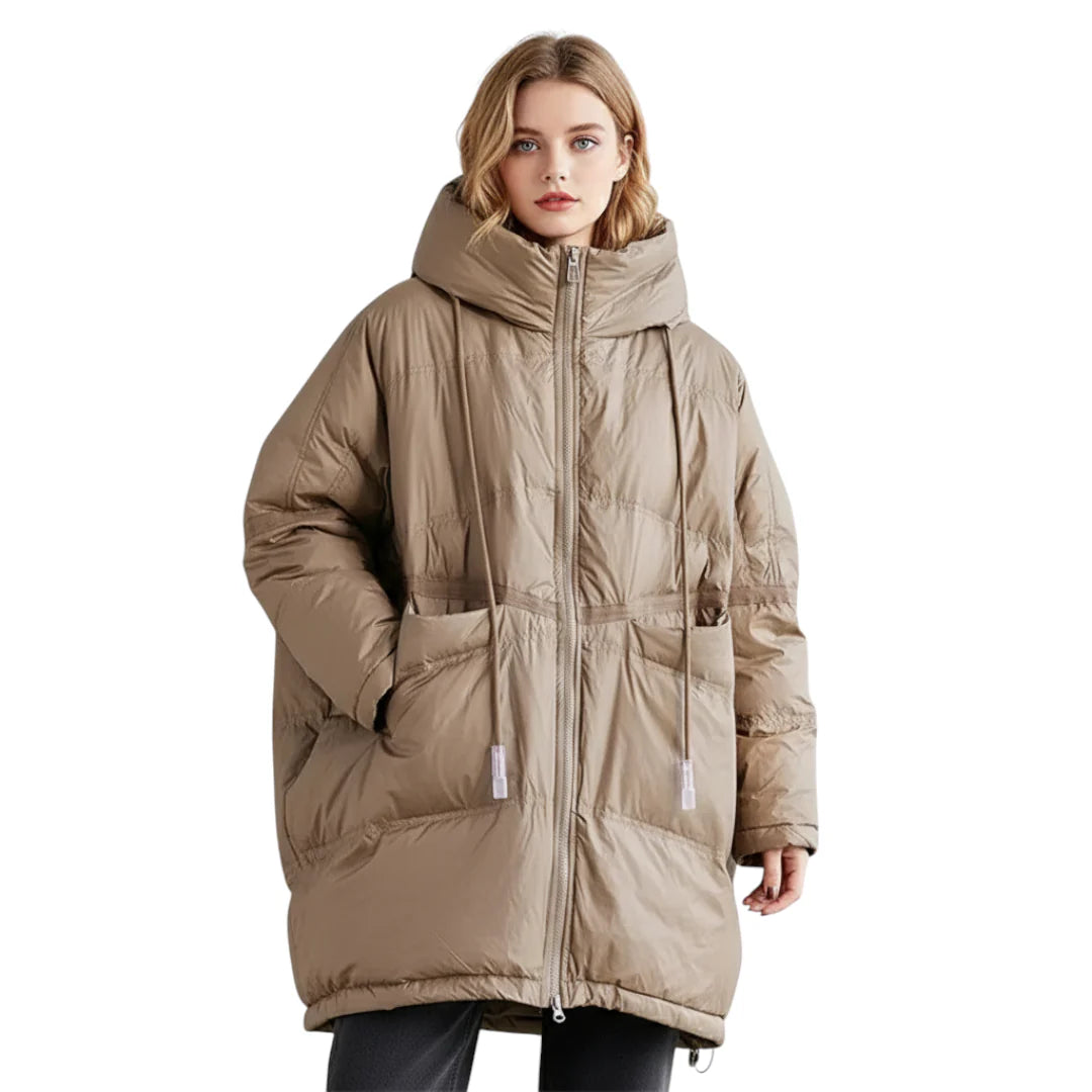 Bequeme Daunenjacke für Damen, lang geschnitten, in modernem Design, perfekt als Winter-Parka