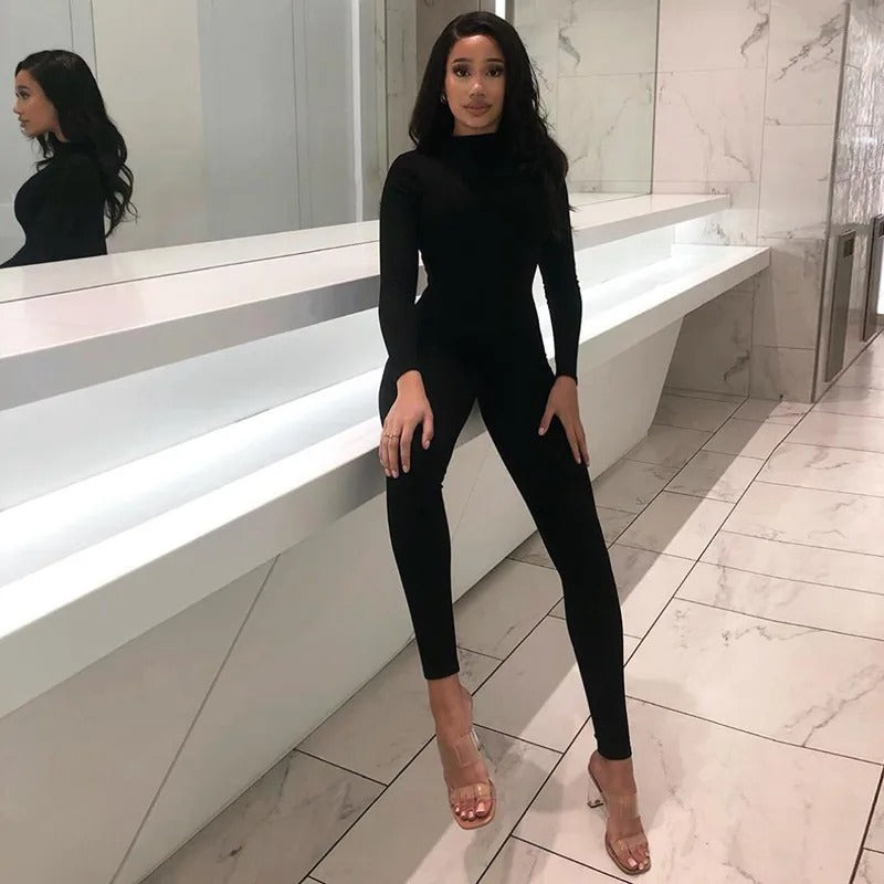 Hverdagsmote: Elastisk langermet jumpsuit til kvinner, ideell for komfort og stil hele dagen.