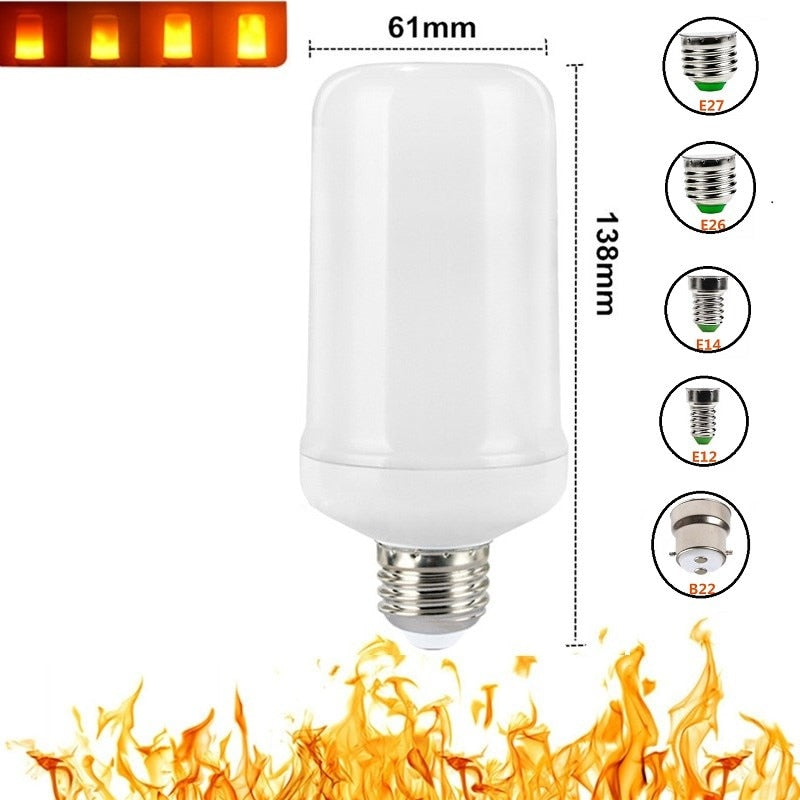 Varmt lys fra LED lyspære med flammemønster. Ideell for koselig stemning i hjemmet eller hagen.