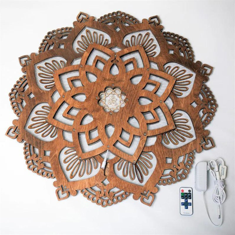 LED Mandala Yoga lampe for avslappende meditasjon. Perfekt stemningslys for hjemmet og velvære.