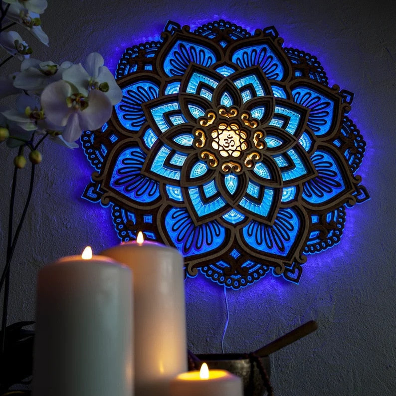 Avslappende Mandala LED lampe, ideell for yoga og meditasjon. Dekorativt stemningslys for hjemmeinnredning.