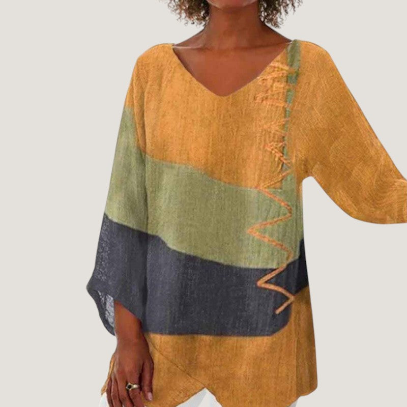 Gul sommerbluse. Lett og luftig damebluse, perfekt for varme dager. Elegant og komfortabel vårtopp.