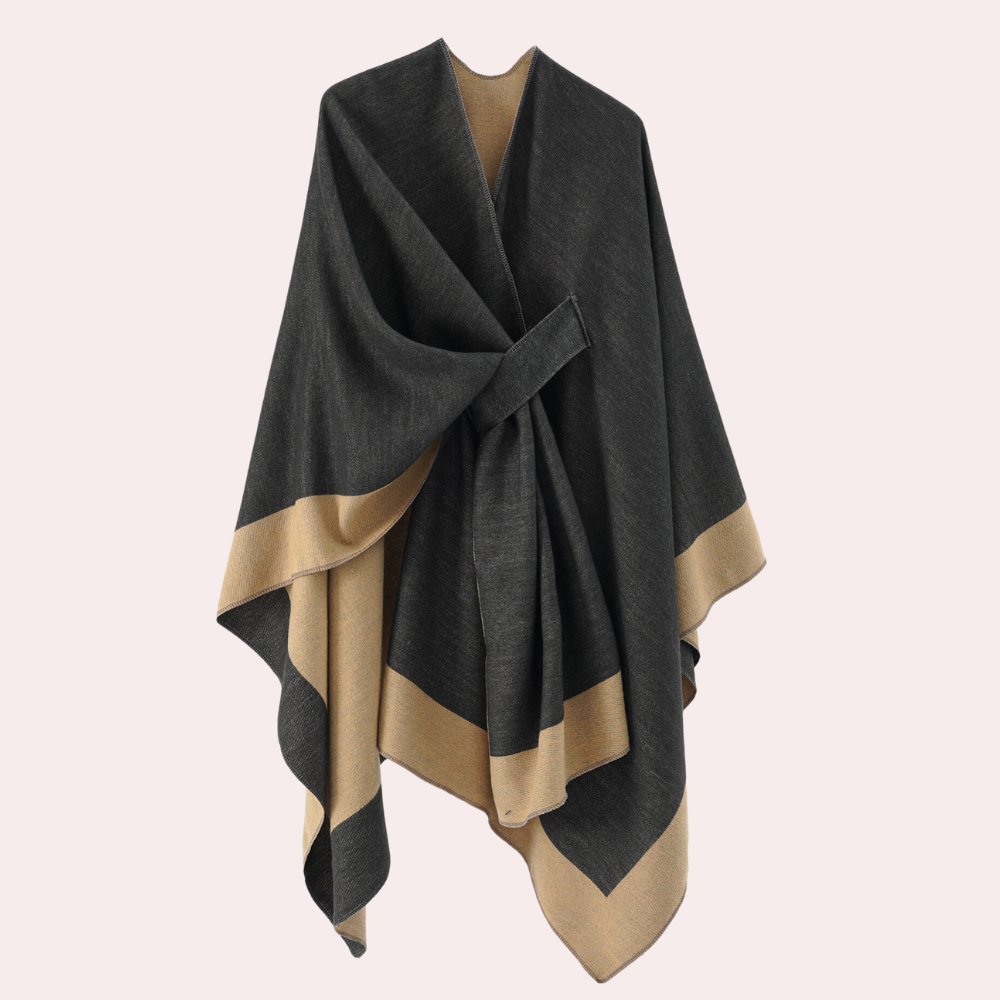 Allsidig svart-gul kvinne poncho i luksusdesign, perfekt for vår, høst og vinter. Komfortabel lag-på-lag stil.