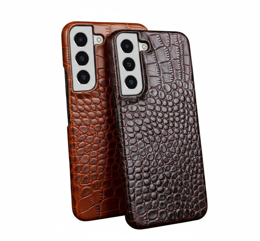 Luksuriøs lærveske til Samsung Galaxy S23, elegant telefondeksel. Håndlaget mobilcover gir god beskyttelse.