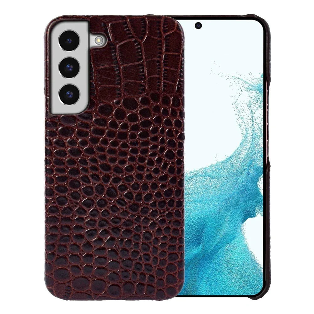 Håndlaget lærveske til Samsung S24, elegant mobilcover som gir komplett beskyttelse mot skader.