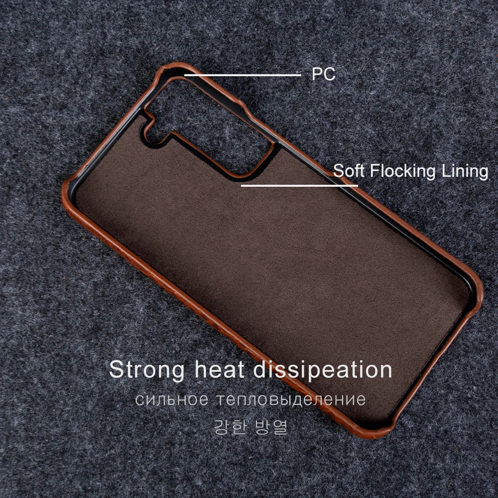 Åpen lærveske for Samsung S22, elegant telefondeksel med enkel tilgang til skjermen og beskyttelse.