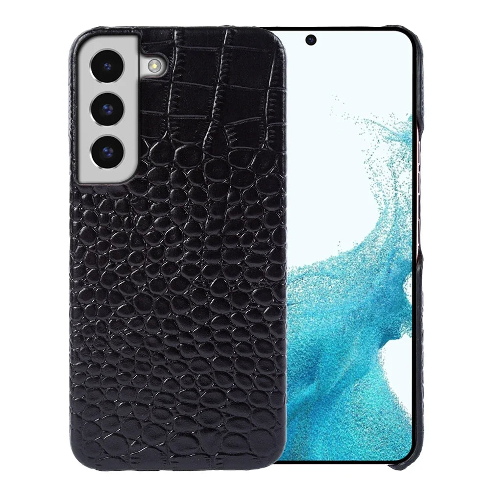 Robust lærveske for Samsung S21, solid telefondeksel og mobilbeskyttelse i luksuriøst lær.
