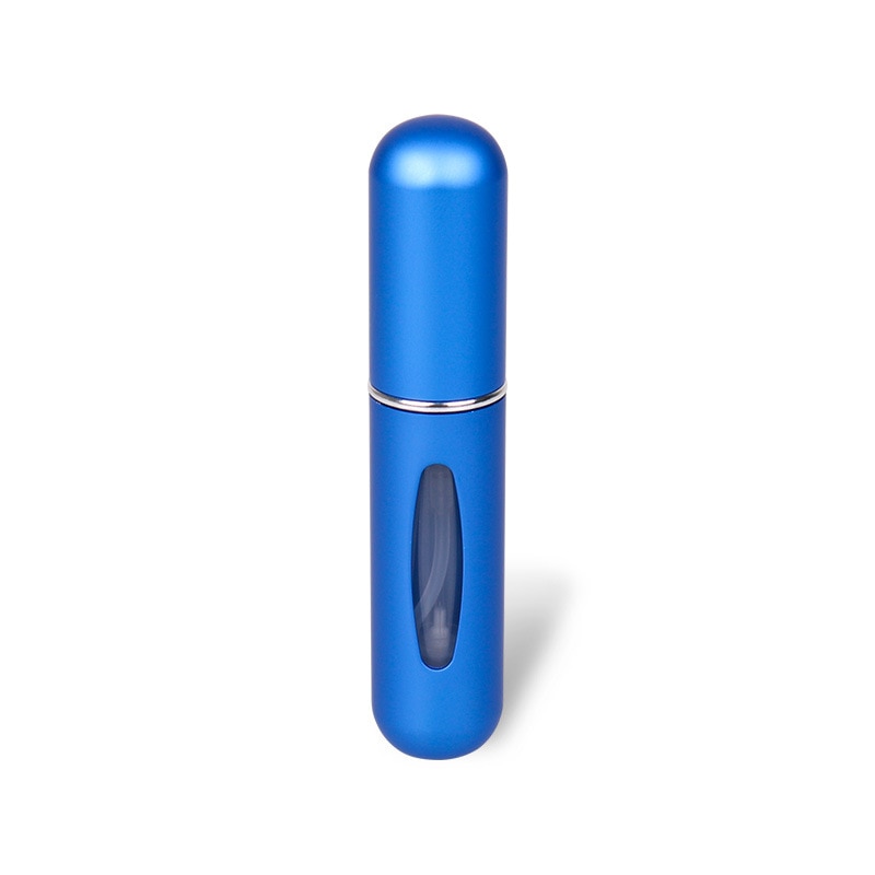 Ergonomisk designet mini parfymeflaske for enkel påfylling og bruk på reise.