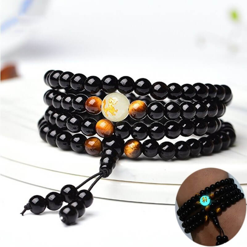 Lysende drage armbånd i mørket, laget av ekte obsidian, for menn og kvinner.