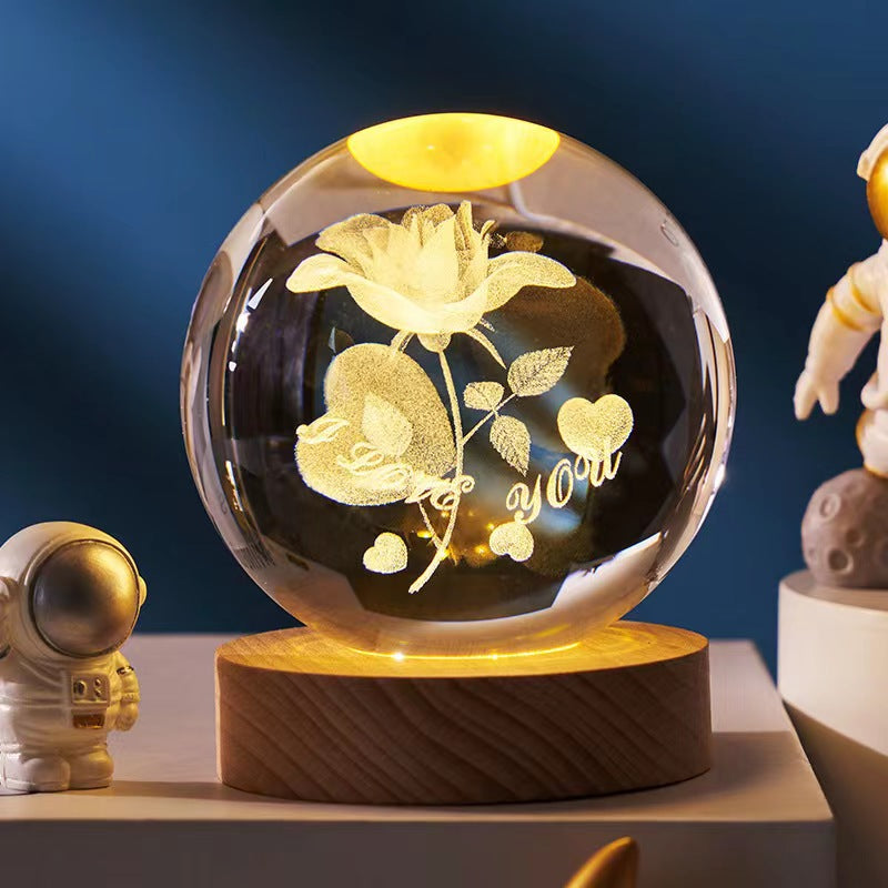 Månekrystallkule bordlampe; nattlampe med myk og behagelig LED-belysning.