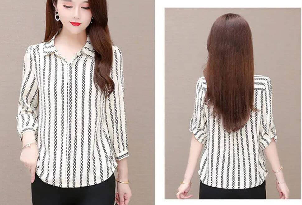 Elegant mønstret damebluse. Komfortabel, rynkefri og feminin stil.