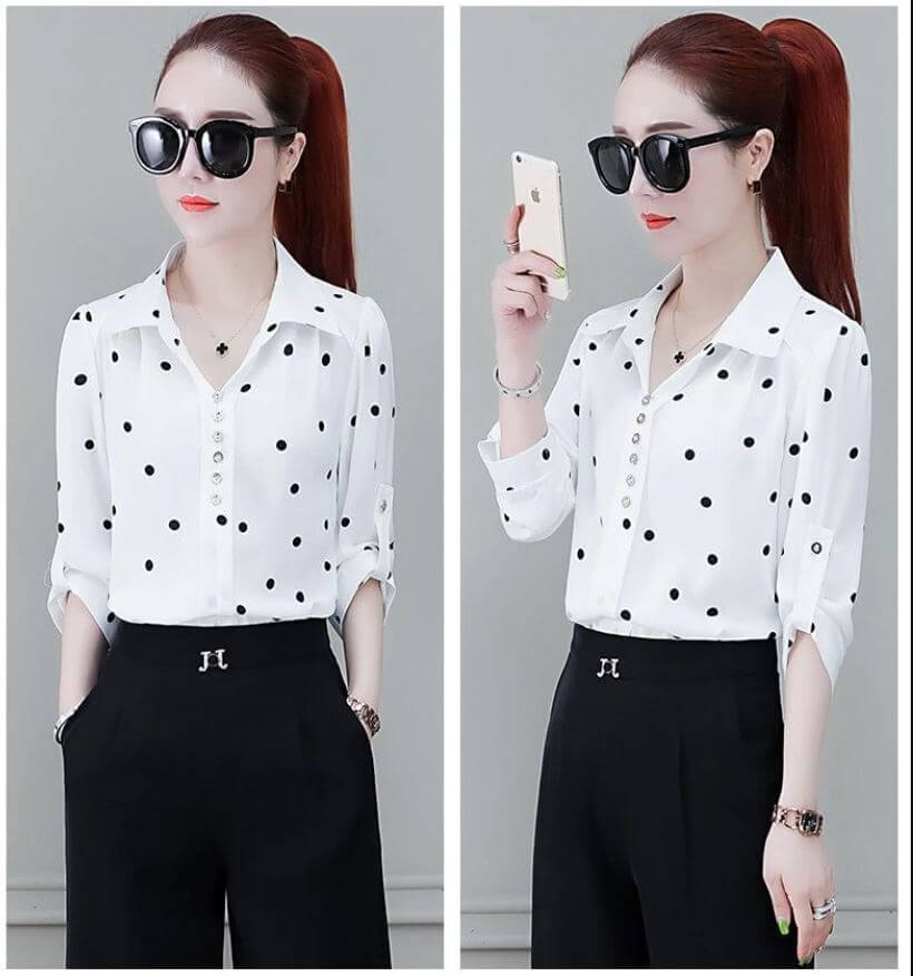 Feminin og elegant mønstret bluse. Komfortabel stil for moderne kvinner.