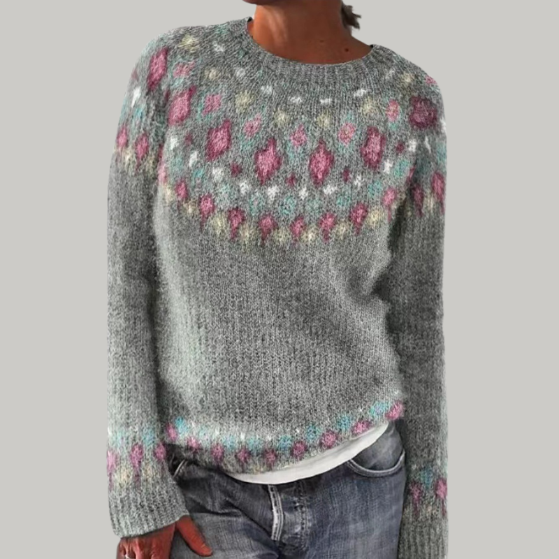 Elegant strukturert damegenser med mønster. Perfekt for lagpålag på høst og vinter, både komfortabel og moderne.