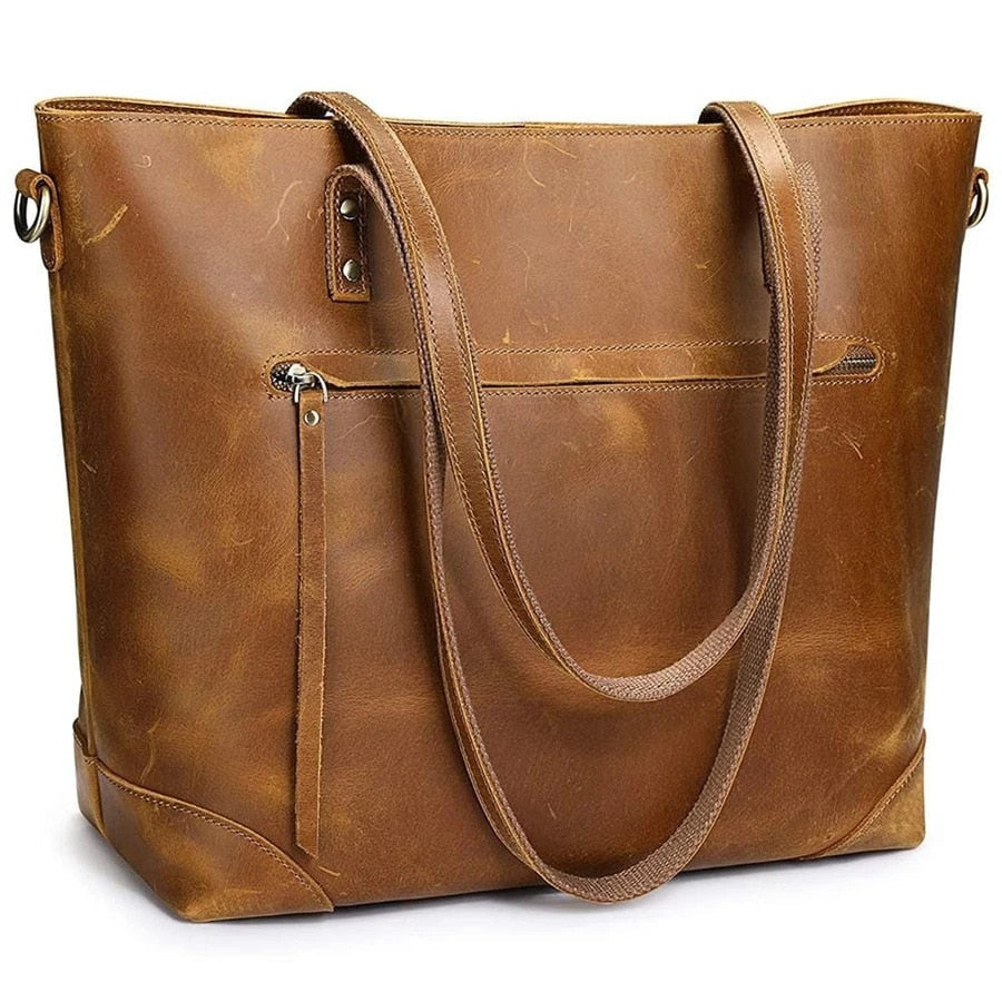 Elegant mørk brun tote dameveske i vintage kunstskinn. Romslig til hverdag og reise.