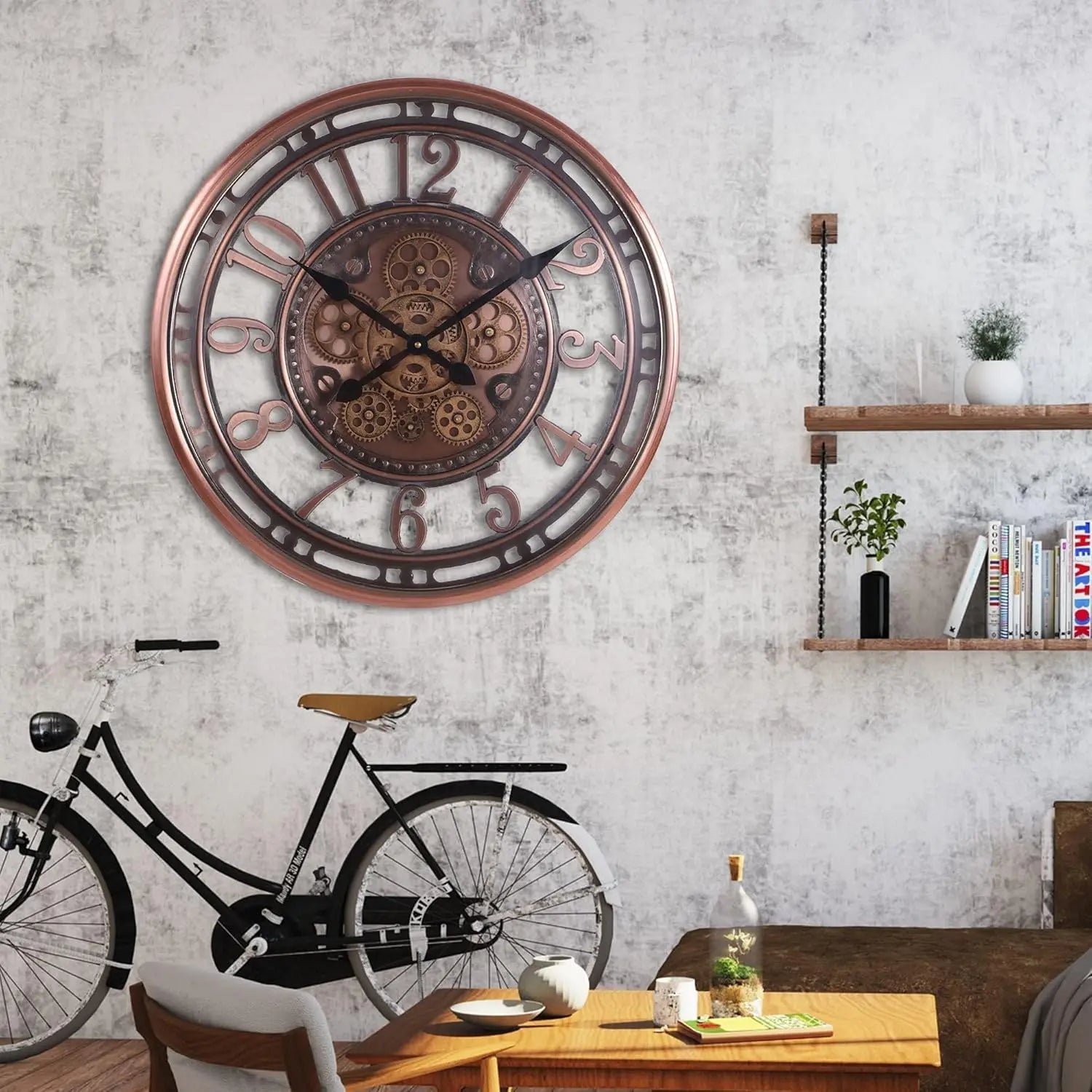 Elegant analog veggklokke i vintage antikk stil. Mørkbrun farge, perfekt for interiør og hjemmedekor.