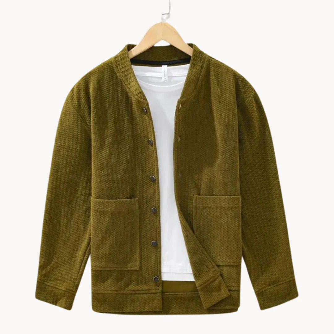 Stilig, moderne herre cardigan med teksturert design. Allsidig for hverdag og lag-på-lag vintermote.
