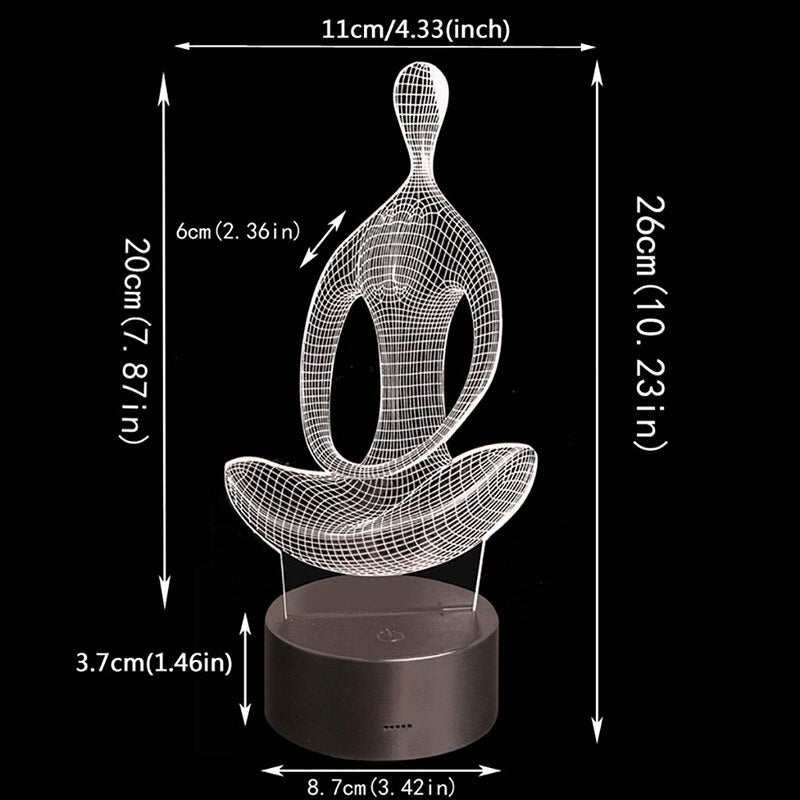 Dekorativ yoga nattlampe med 3D-illusjon. Moderne interiørdetalj for avslapning.
