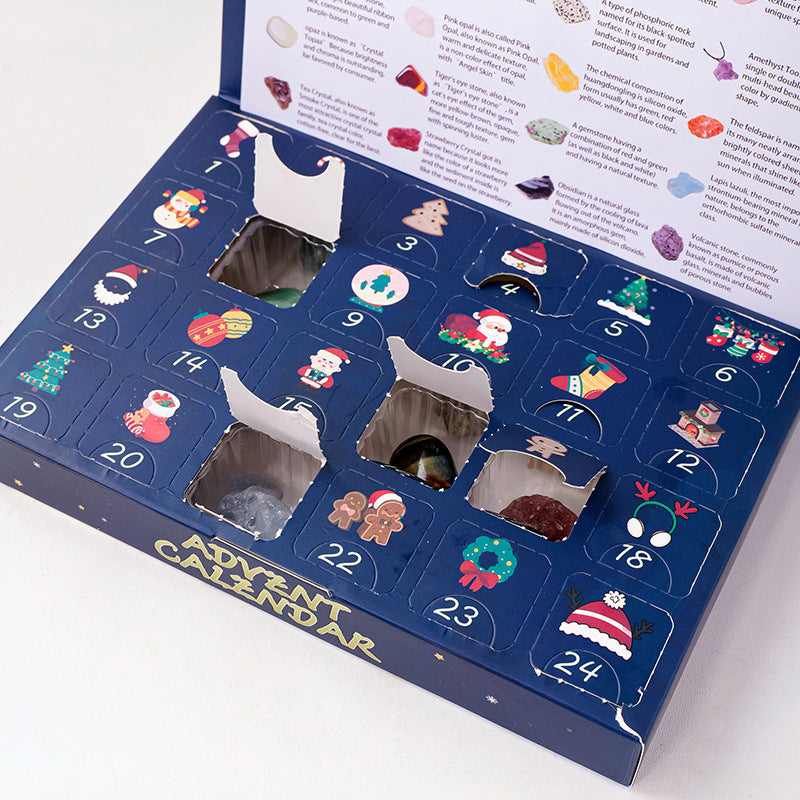 24 unike natursteiner pakket i en vakker adventskalender, perfekt for barn og voksne.