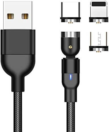 Detaljert bilde av den magnetiske ladekabelen som viser USB-A og de utskiftbare ladepluggene.