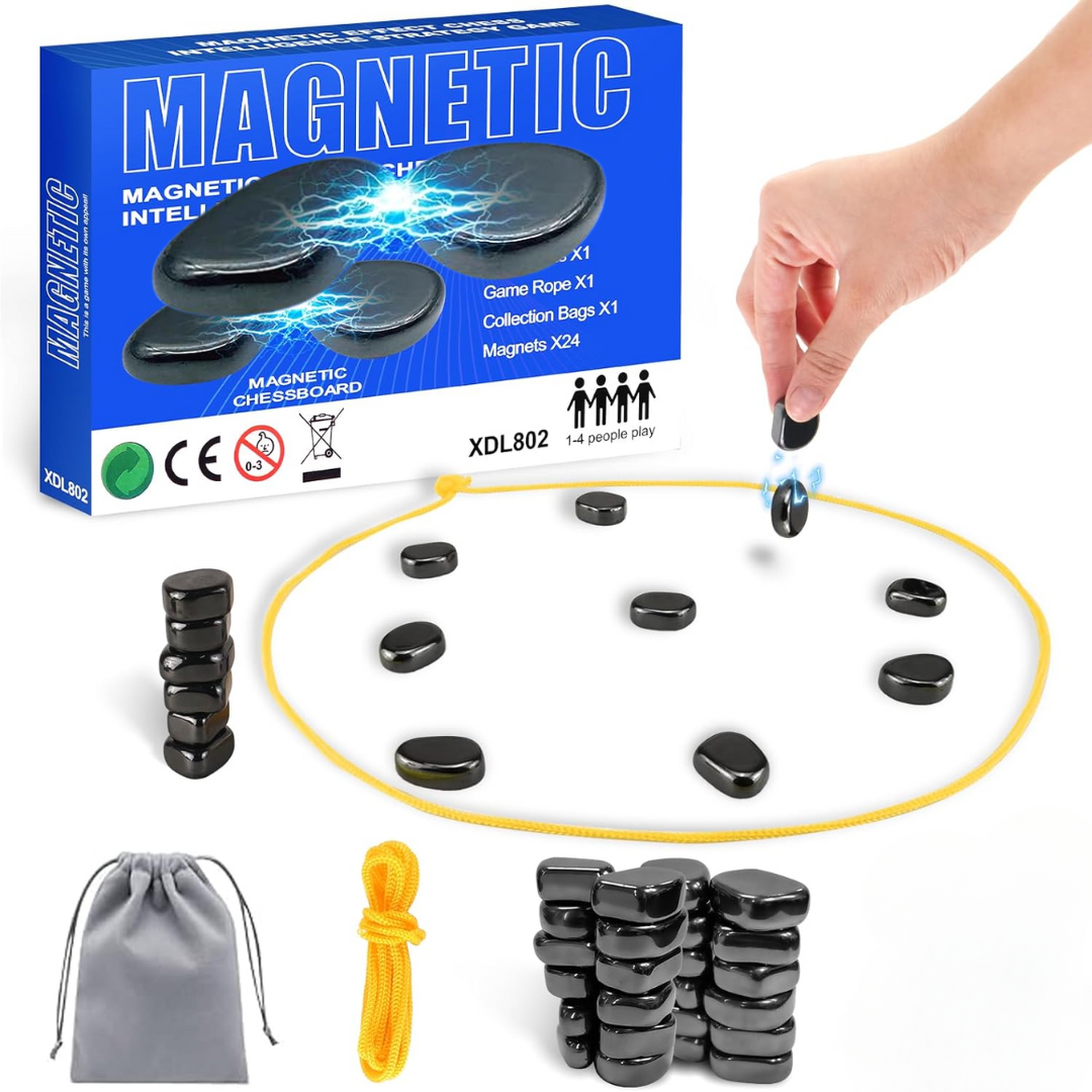 Kompakt magnetisk sjakksett, ideelt for reisevennlig familiemoro. Gul/oransje design, for strategi og underholdning.
