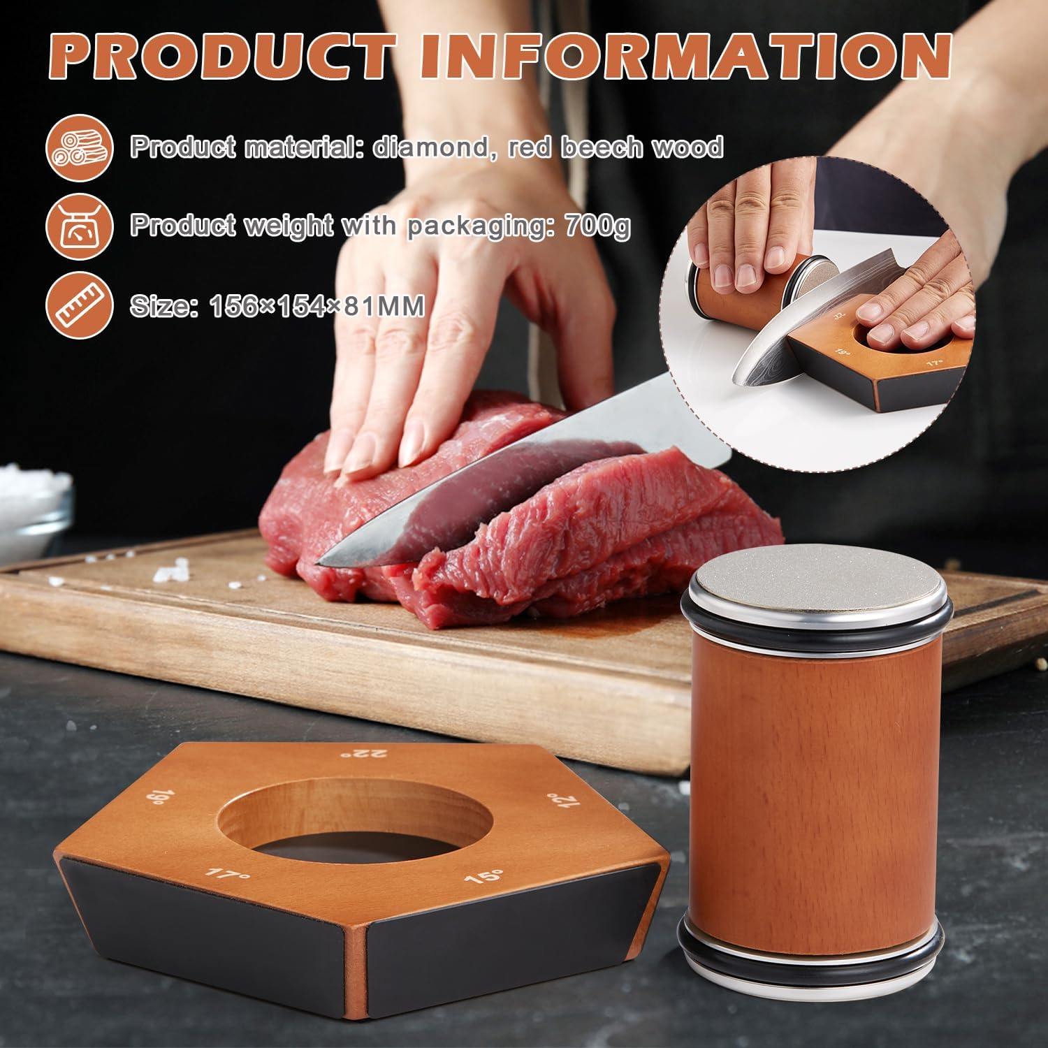 Praktisk rulleknivsliper i brun design. Essensielt kjøkkentilbehør for perfekt skarpe kniver.