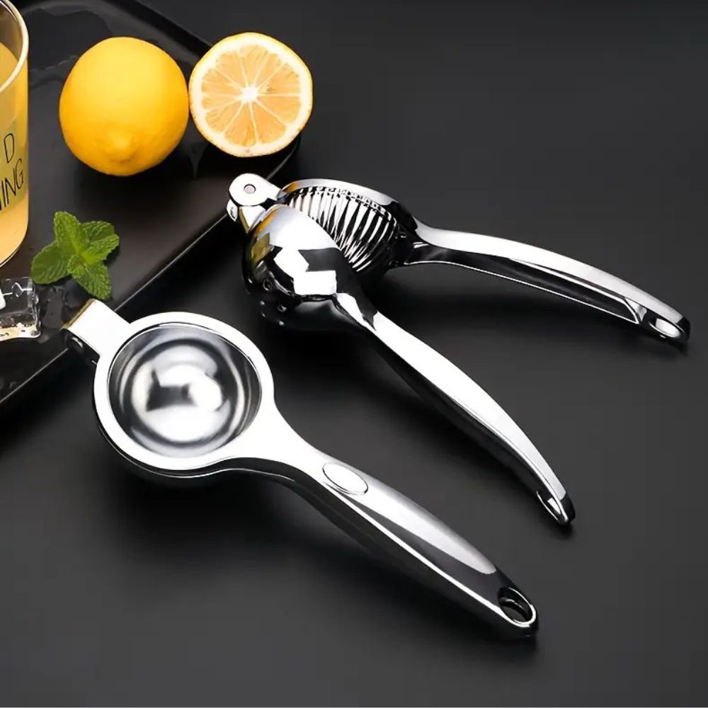 Solid sitruspresse i rustfritt stål for effektiv pressing av sitroner og lime. Perfekt for fersk juice hjemme.