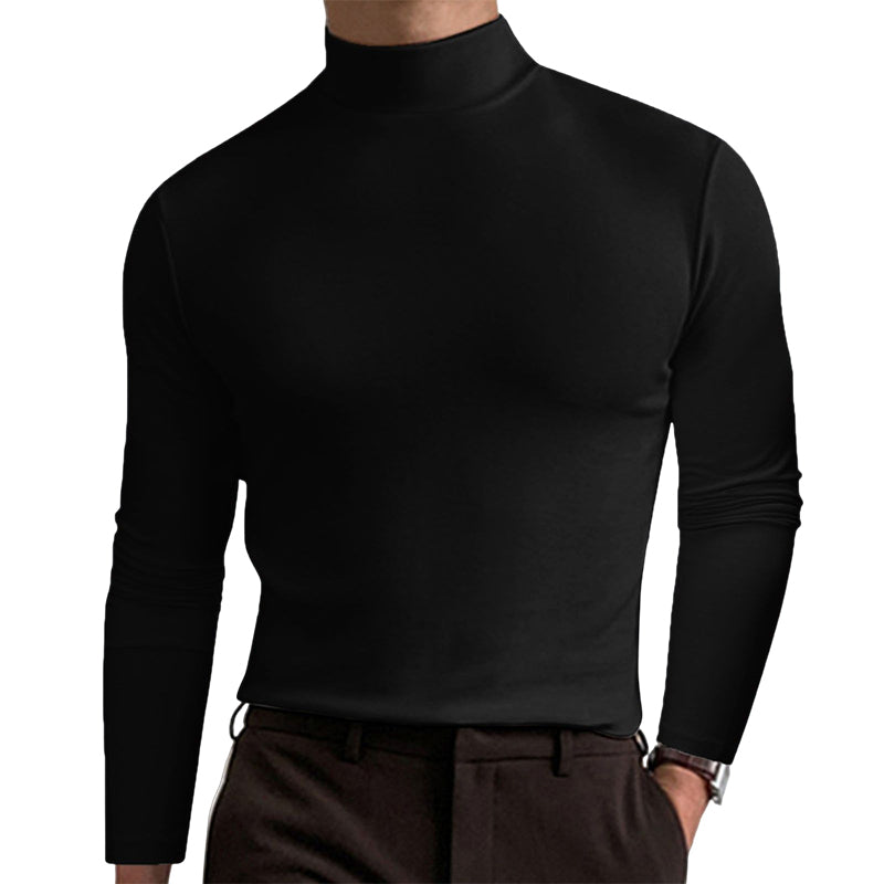 Herre slim fit langermet t-skjorte i burgunder, høy hals. Moderne og komfortabelt basisplagg.