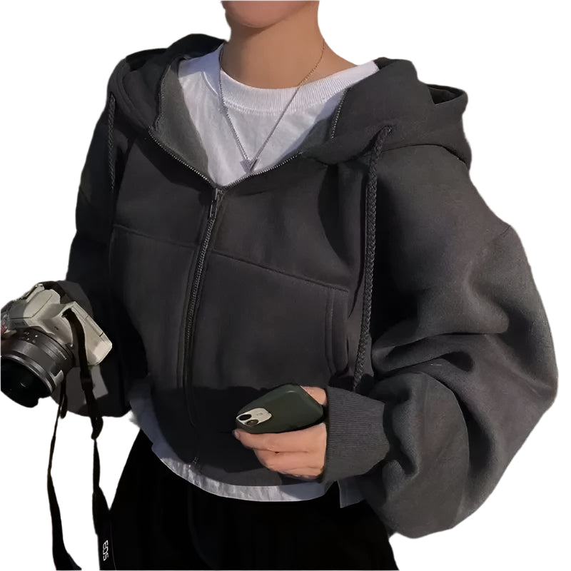 Marineblå oversized crop top hettegenser for kvinner med komfortabel passform for casual stil.