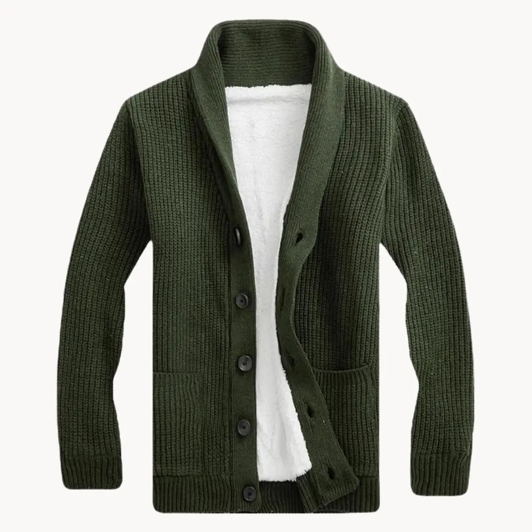 Tettsittende herrecardigan med sjalkrage – allsidig strikk for lag-på-lag