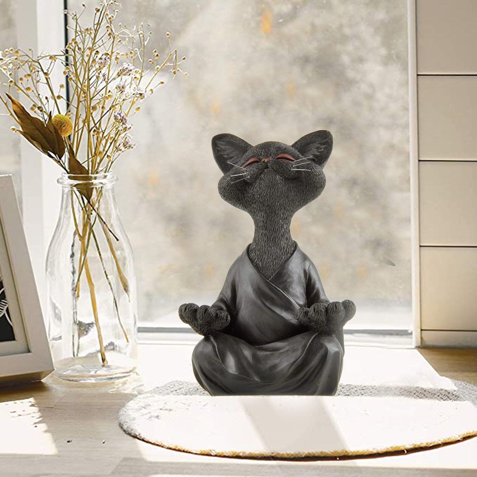 Meditierende Buddha Katze Figur aus Harz für Heim und Garten, symbolisiert Balance und Ruhe