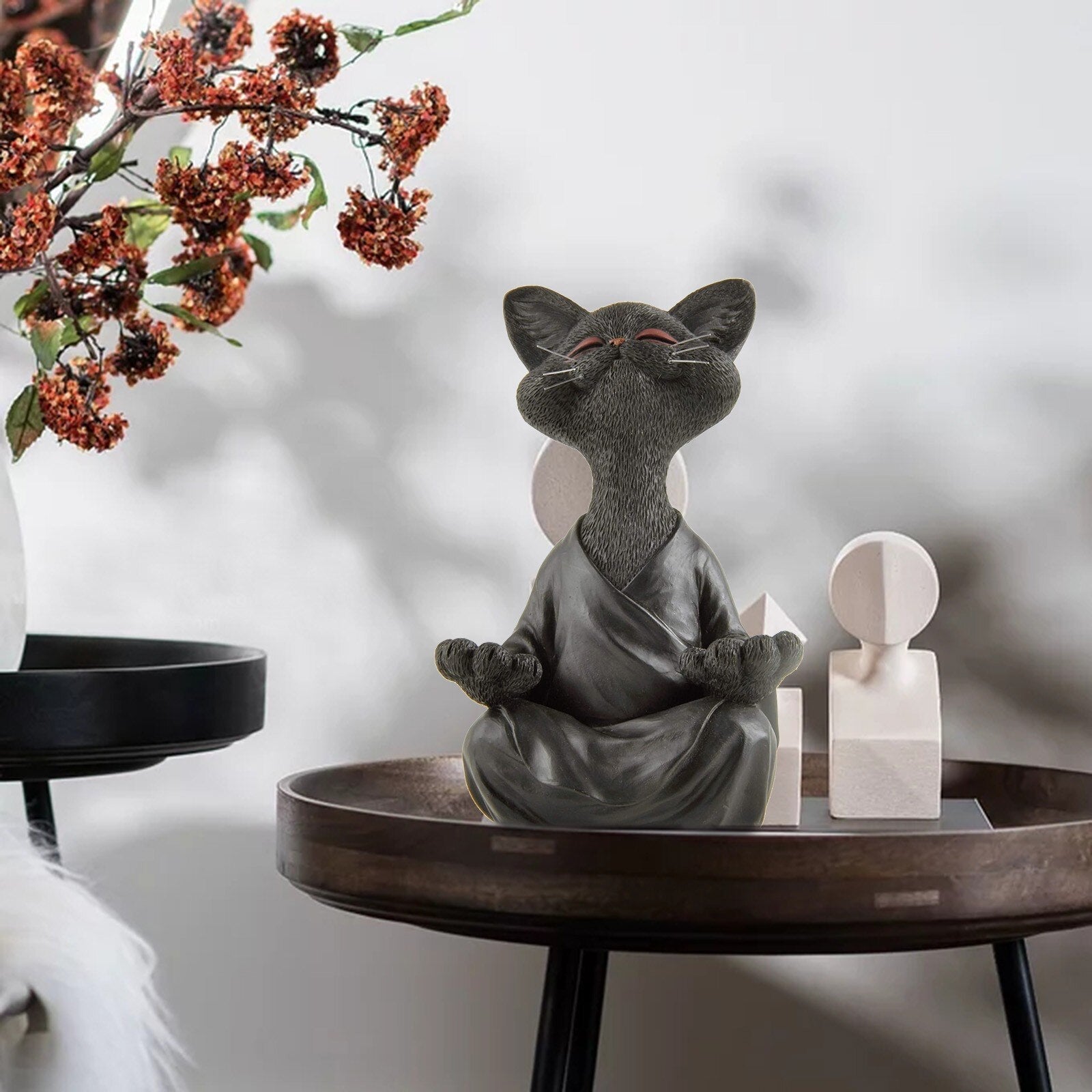 Einzigartige Harzfigur: Meditierende Katze als Buddha, ideal als Geschenk für Heim und Garten