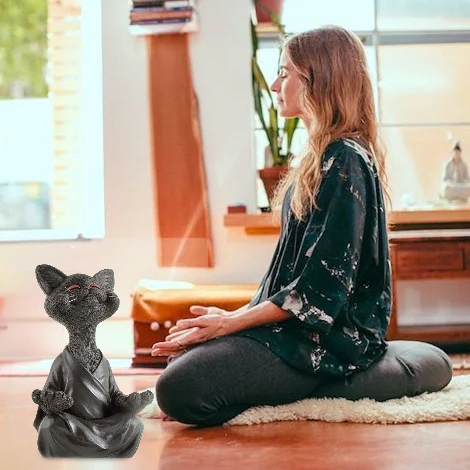 Detaillierte Buddha Katze Figur für Ruhe und Zen-Atmosphäre in Heim und Garten, Meditationsdeko