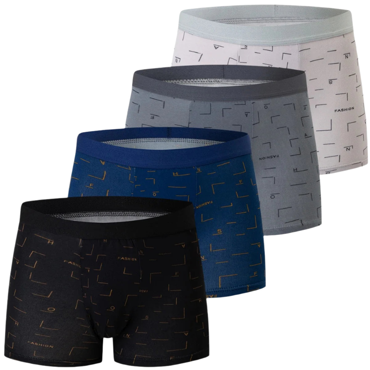 Stilig menns boksershorts 4-pakning med trykt mønster. Komfortabelt hverdagsundertøy.