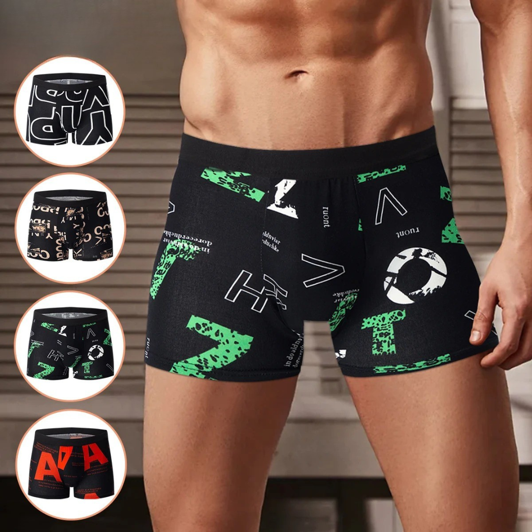 Variert 4-pakning menns boksershorts med trykt design. Komfortabelt og stilig undertøy.