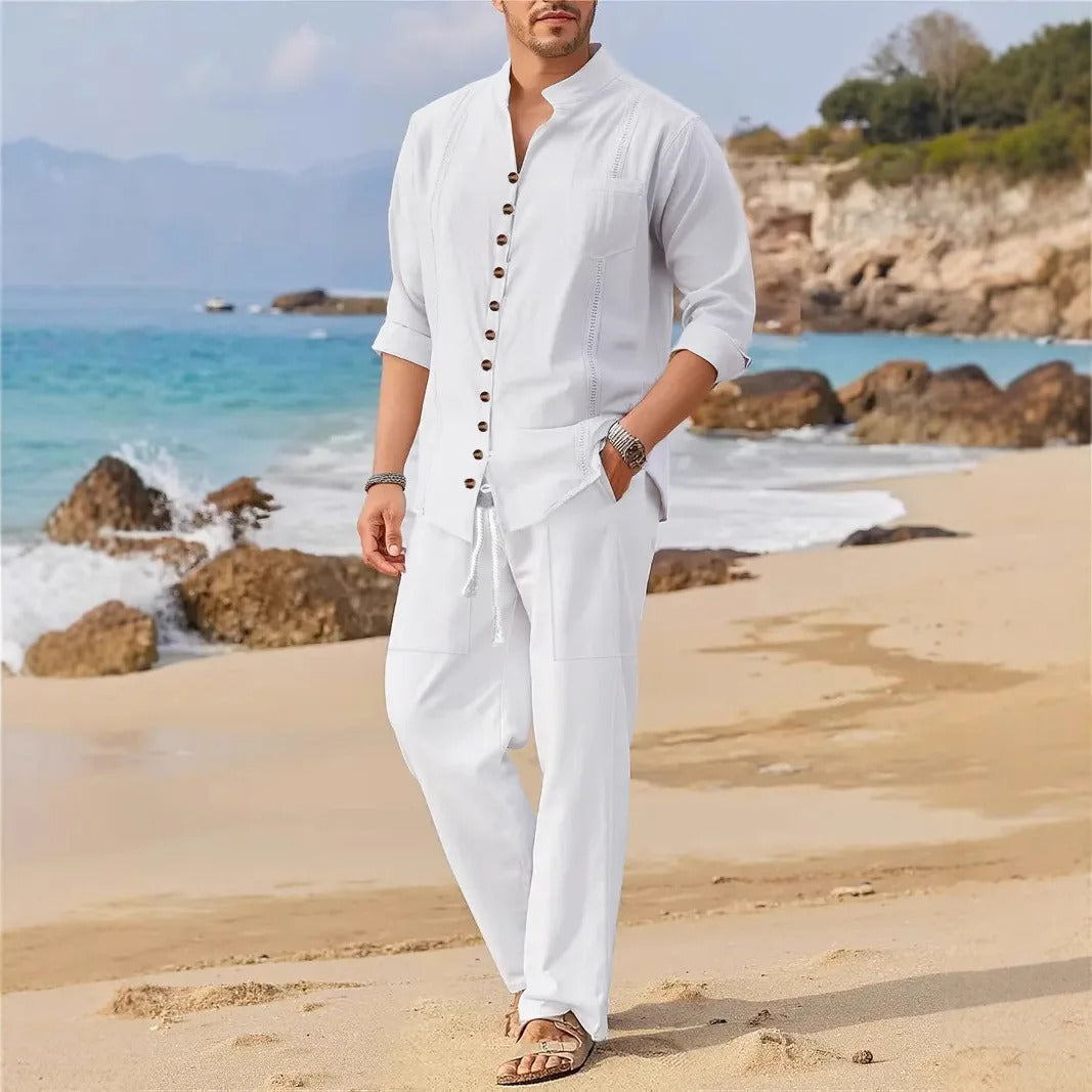 Lett og luftig cubansk strandsett for menn, ideelt for varm sommer og ferie. Elegant todelt casual herremote.