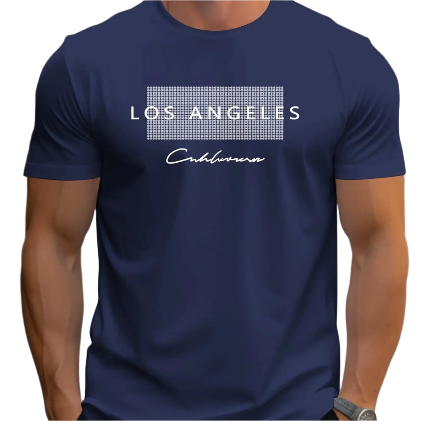 Menns grafisk Los Angeles t-skjorte i sporty slimfit med rundhals og korte ermer. Ideell for casual bruk.